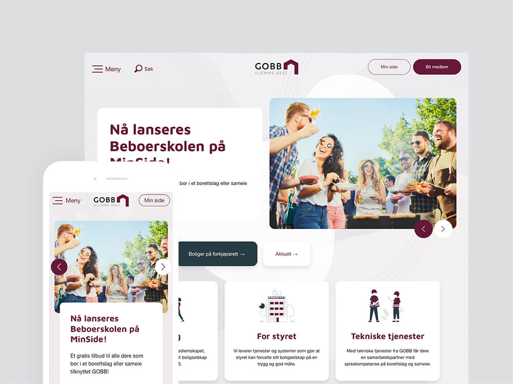 Visuell presentasjon av ny nettside for Gjøvik og Omegn Boligbyggelag