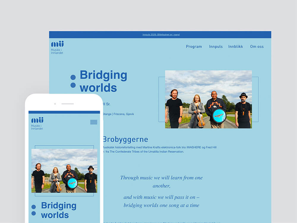 Visuell presentasjon av ny nettside for Musikk i Innlandet